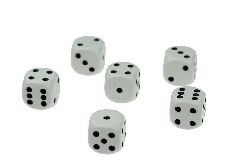 Dobbelsteen 1 - 6 wit set van 12 stuks