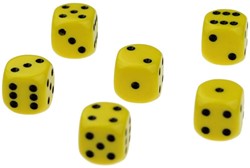 Dobbelsteen 1 - 6  geel set van 12 stuks