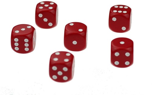 Dobbelsteen 1 - 6 rood set van 12 stuks