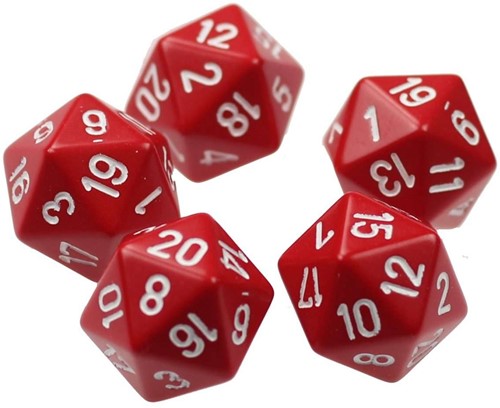 20 zijdige dobbelsteen 1 - 20 rood set van 5 stuks