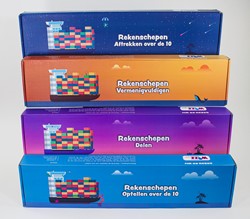 Rekenschepen, Aftrekken over de 10, Optellen over de 10, Vermenigvuldigen en Delen set 4 stuks