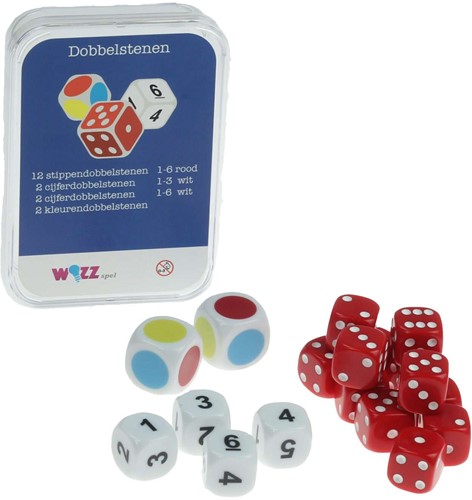 18 stuks dobbelstenen in doosje