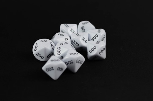 10 zijdige dobbelsteen 000 - 900 wit set van 10 stuks